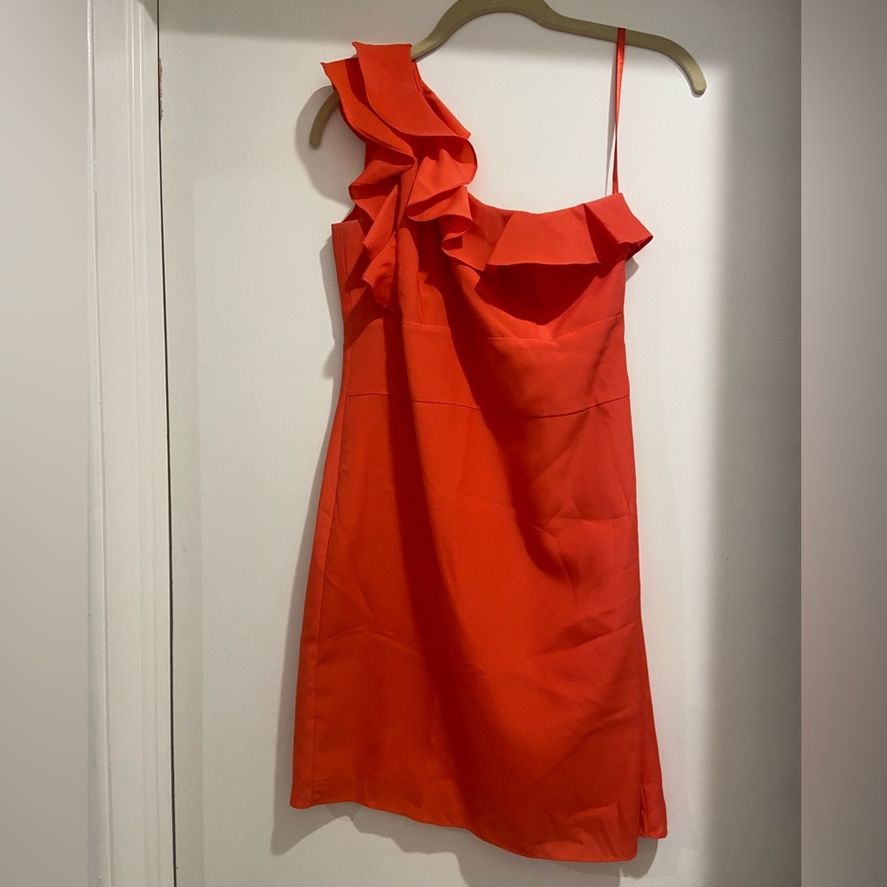 Gianni Bini Vibrant Red/Orange One Shoulder Cocktail Dress. Size 2